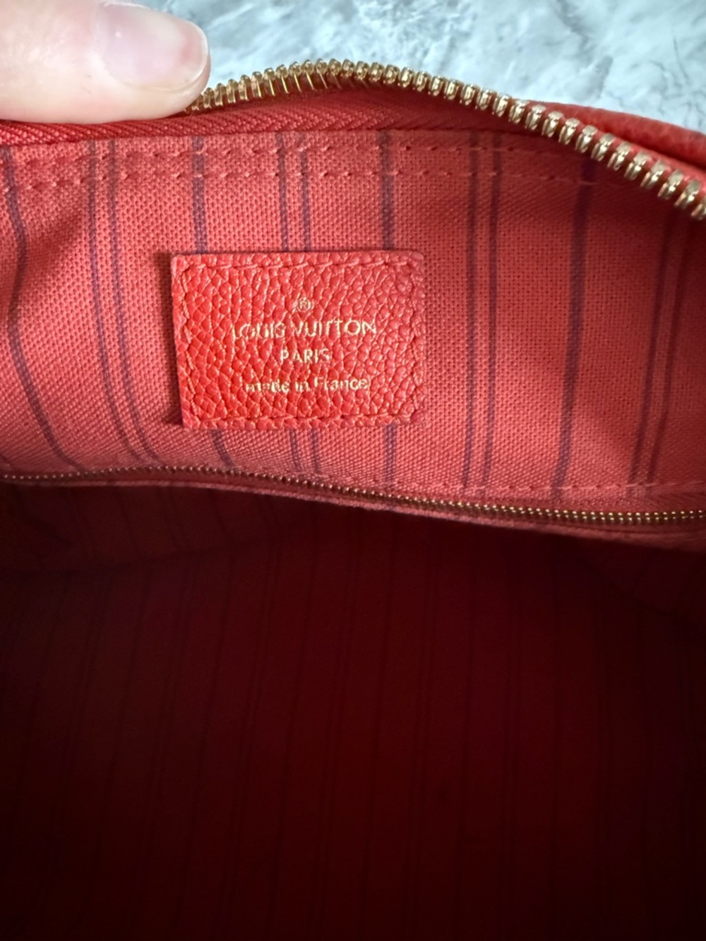 Louis Vuitton Red Monogram Embossed Satchel with Gold Hardware - Picture 8 of 12